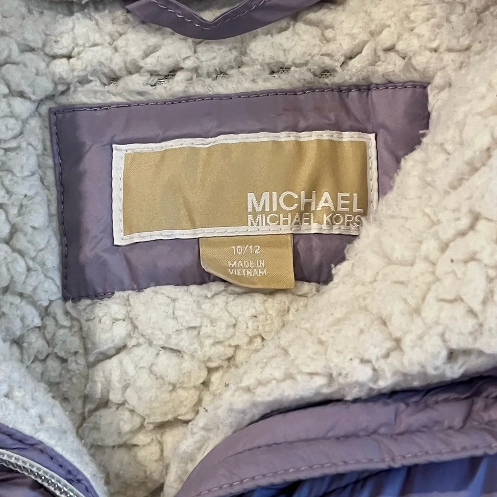 MICHAEL Michael Kors Girl's Puffer Coat Sherpa Hood Lilac Size 10/12